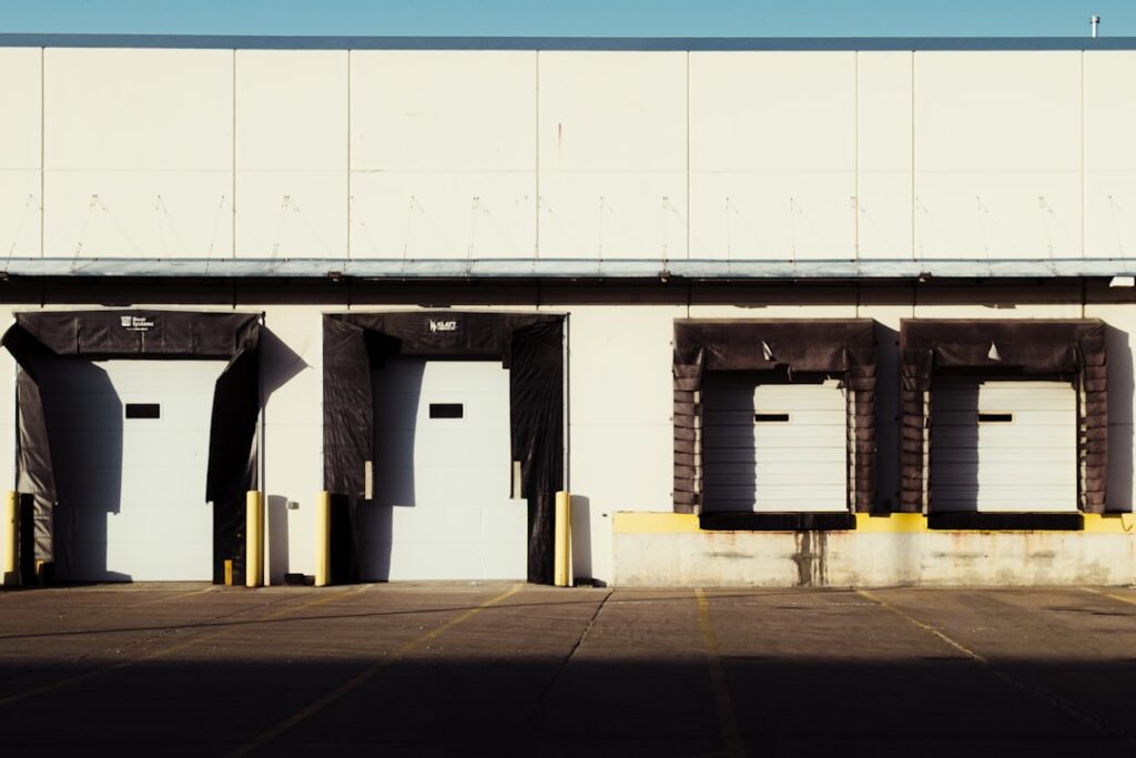 A row of loading docks on a commercial building