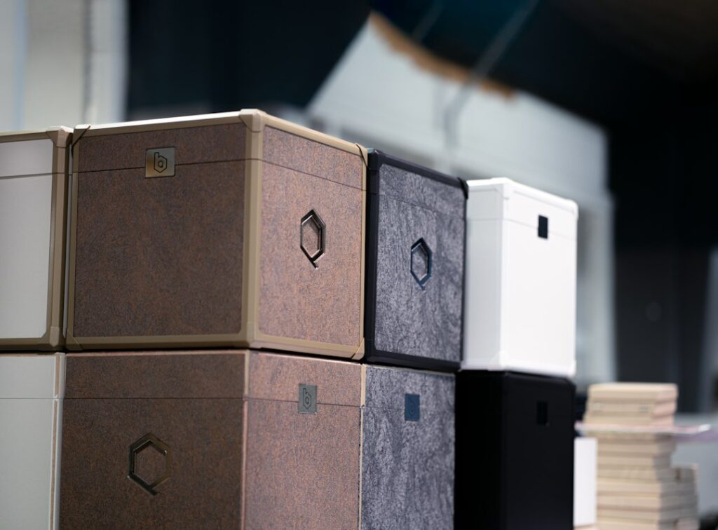 a row of grey boxes